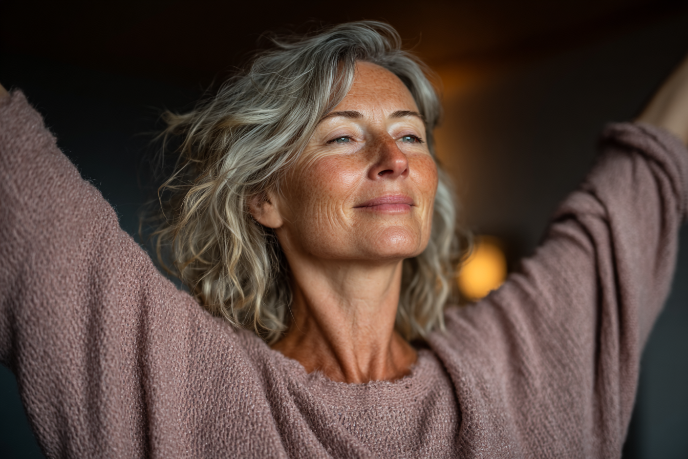 Старша жінка виконує йогу на природі